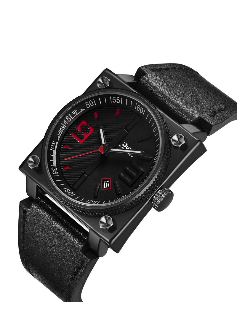 أولم أوم رجالي مربع الهاتفي حزام من الجلد للماء كوارتز المعصم ووتش 30M - 52 ملم - Image 1