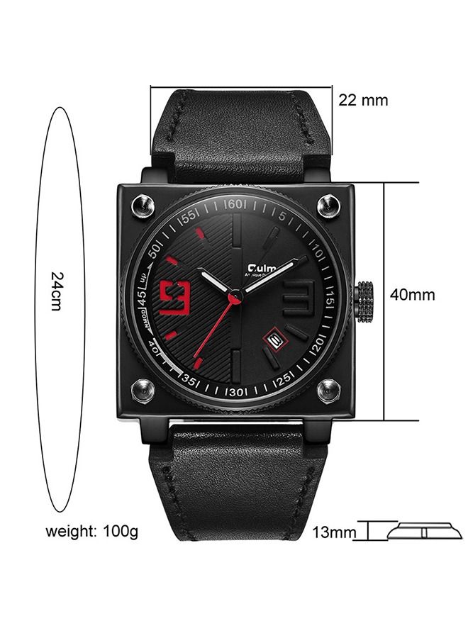 أولم أوم رجالي مربع الهاتفي حزام من الجلد للماء كوارتز المعصم ووتش 30M - 52 ملم - Image 2