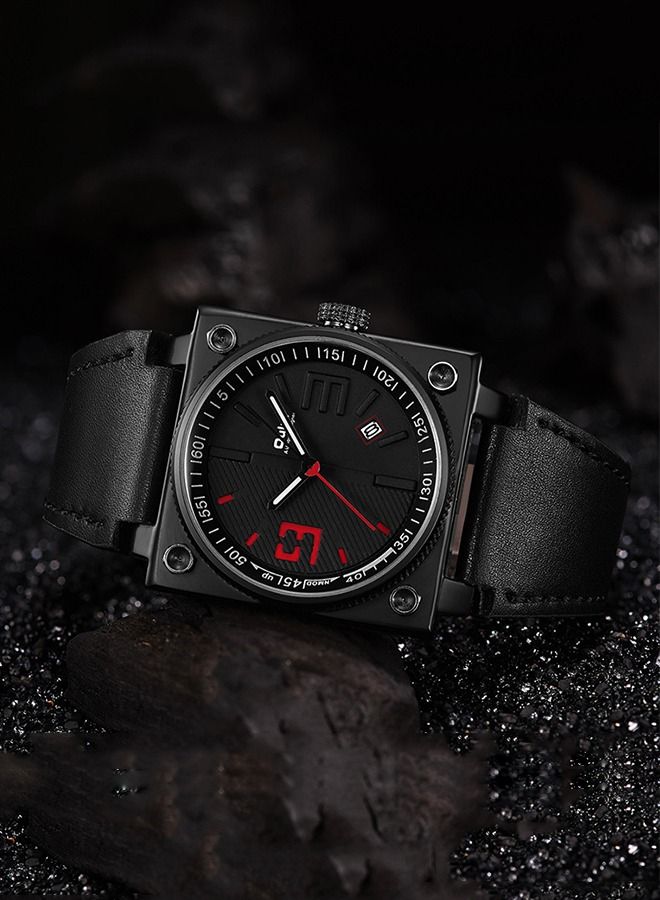 أولم أوم رجالي مربع الهاتفي حزام من الجلد للماء كوارتز المعصم ووتش 30M - 52 ملم - Image 5