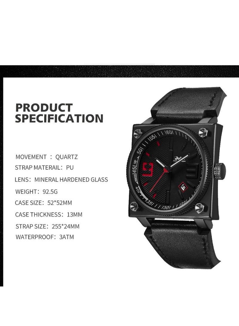 أولم أوم رجالي مربع الهاتفي حزام من الجلد للماء كوارتز المعصم ووتش 30M - 52 ملم - Image 3