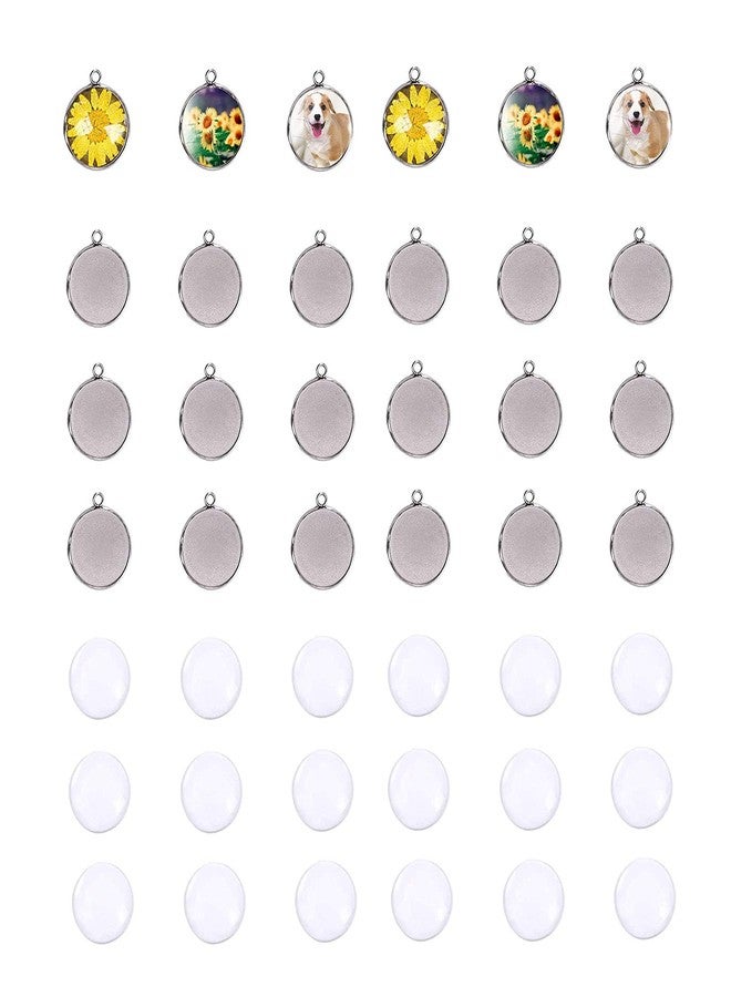 LANBEIDE 50 Pieces Bezel Pendant Trays with 50 Clear Glass Cabochon Dome Tiles Clear Cameo for Crafting DIY Jewelry Making 12X12mm (Total 100 Pcs) - Image 1