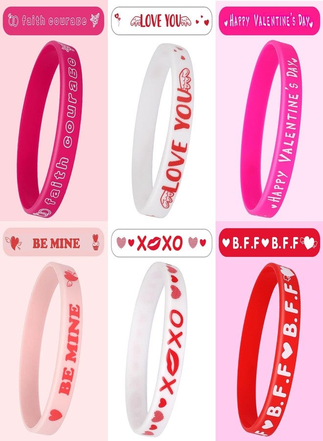 JUNEBRUSHS 42pcs Valentine's Day Party Favors Silicone Bracelets Pink Red Love Heart Rubber Wristbands Accessories for Adults Valentine's Day Party Decorations Gift (6 Designs) - Image 3
