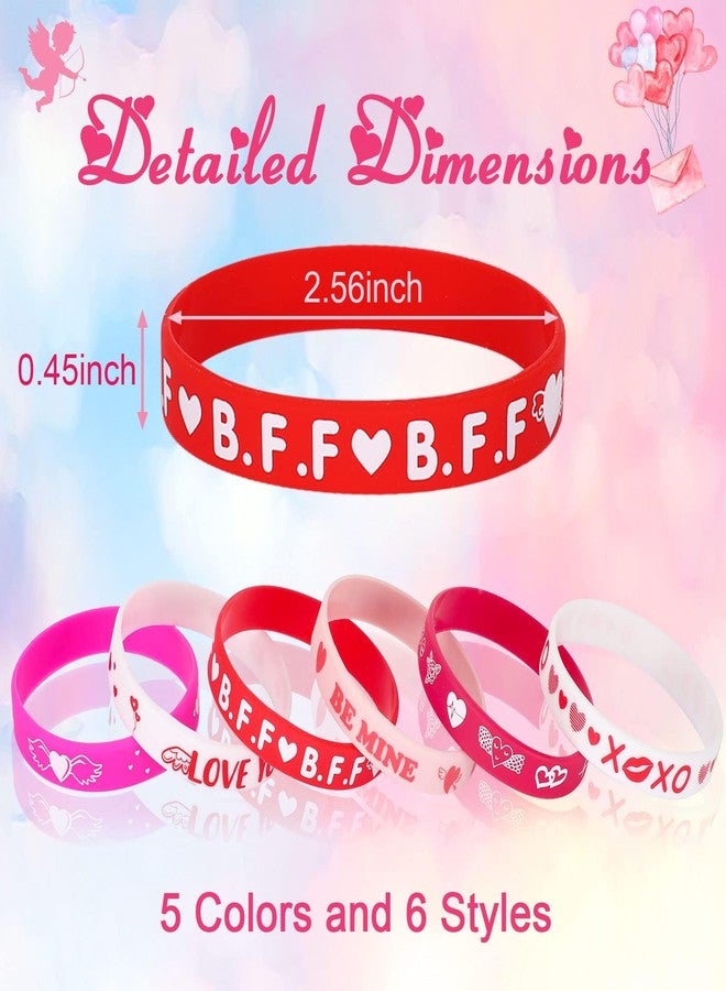 JUNEBRUSHS 42pcs Valentine's Day Party Favors Silicone Bracelets Pink Red Love Heart Rubber Wristbands Accessories for Adults Valentine's Day Party Decorations Gift (6 Designs) - Image 2
