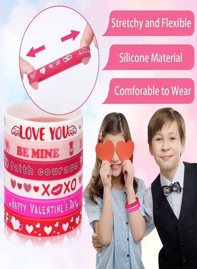 JUNEBRUSHS 42pcs Valentine's Day Party Favors Silicone Bracelets Pink Red Love Heart Rubber Wristbands Accessories for Adults Valentine's Day Party Decorations Gift (6 Designs) - Image 4