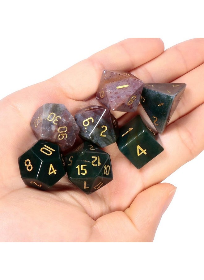 SUNYIK مجموعة نرد Dnd متعددة السطوح من 7 قطع من حجر الكريستال المصقول لألعاب الطاولة Rpg Mtg Dnd لعبة النرد متعددة السطوح Dungeons & Dragons للديكور المنزلي والمكتبي من العقيق الهندي  - Image 3