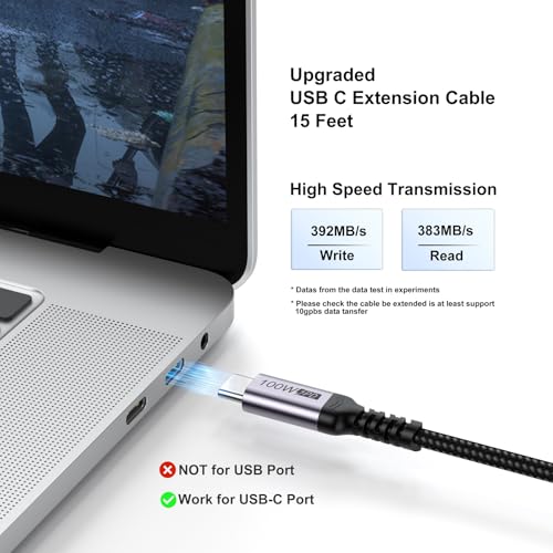 DteeDck USB C Extension Cable 15ft, USBC Type C Male to Female 5Gbps Data Transfer/100W Charging/4K@60Hz Display Cord Extender USB3.2 Gen2 for Laptop Tablet Mobile Phone and More - Image 2