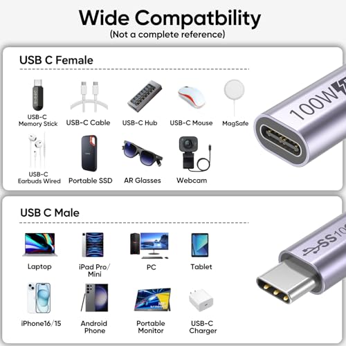 DteeDck USB C Extension Cable 15ft, USBC Type C Male to Female 5Gbps Data Transfer/100W Charging/4K@60Hz Display Cord Extender USB3.2 Gen2 for Laptop Tablet Mobile Phone and More - Image 5