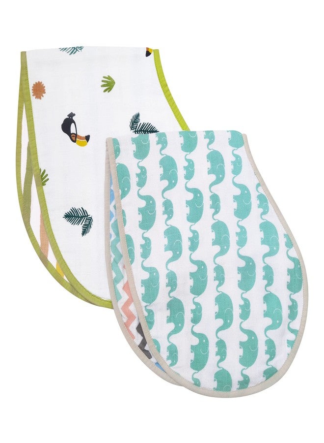 Masilo 100% Organic Ultrasoft Terry and Bamboo Burping Cloth & Bib for Newborn Baby-Soft Large Burp Cloth-Reusable Burp Bib for Toddlers- Absorbent & Soft Bibs for Teething Babies, (2 x Burp Cloth) - Toucan & Elephant - Image 1