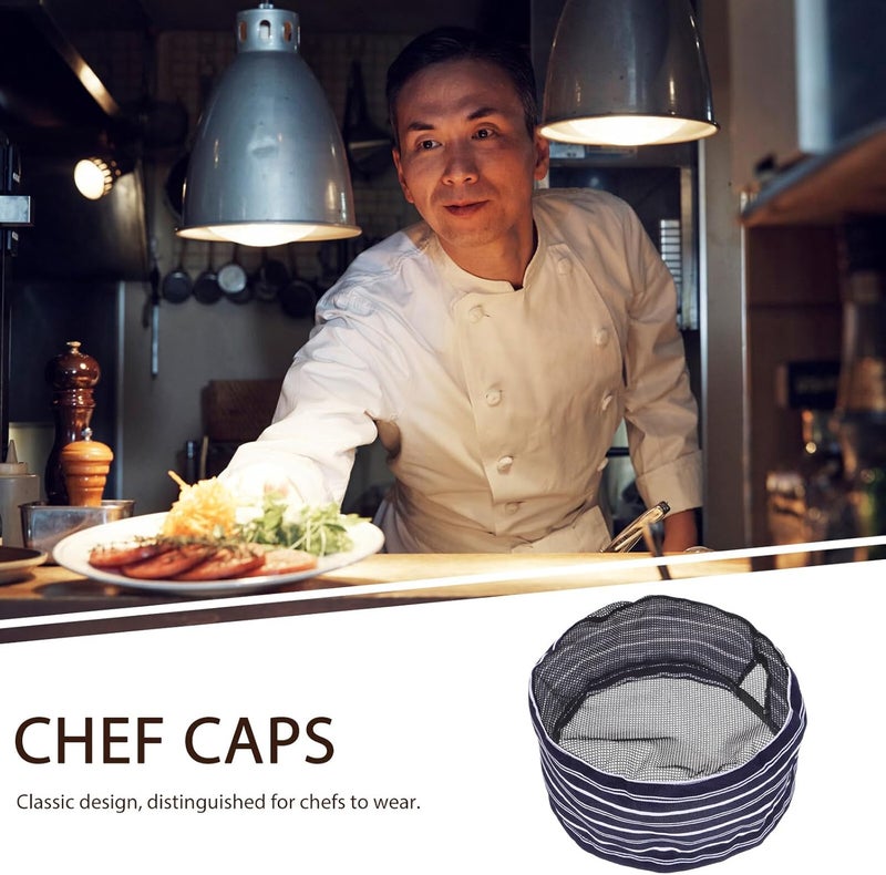 Unisex Blue and White Striped Chef Hat Kitchen Work Cap Breathable Mesh Cooking Hat for Men and Women Hotel Staff Restaurant Uniform - Image 3
