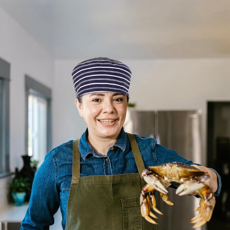 Unisex Blue and White Striped Chef Hat Kitchen Work Cap Breathable Mesh Cooking Hat for Men and Women Hotel Staff Restaurant Uniform - Image 5