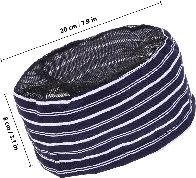 Unisex Blue and White Striped Chef Hat Kitchen Work Cap Breathable Mesh Cooking Hat for Men and Women Hotel Staff Restaurant Uniform - Image 2
