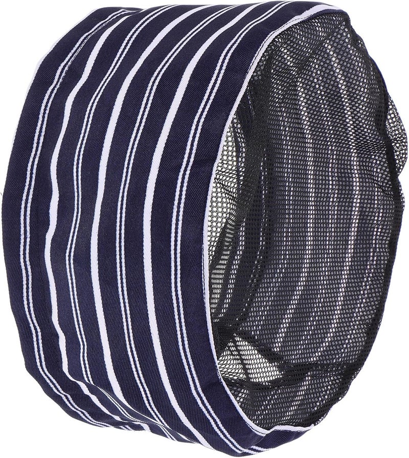 Unisex Blue and White Striped Chef Hat Kitchen Work Cap Breathable Mesh Cooking Hat for Men and Women Hotel Staff Restaurant Uniform - Image 1