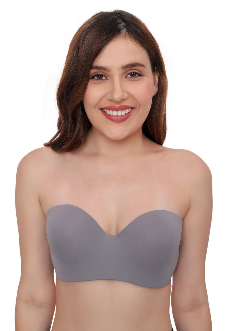 PLUMBURY Microfiber Lightly Padded Strapless Multiway Underwire Everyday Bra For Women, Size 34-40 Grey - Image 1