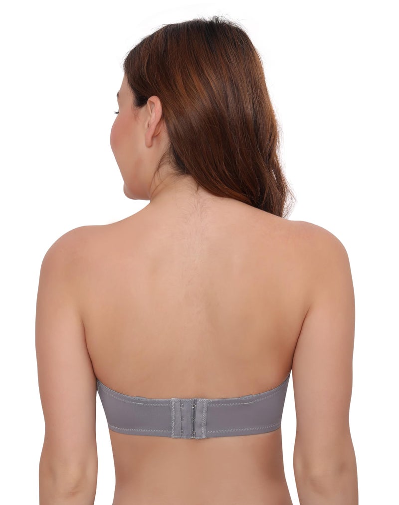 PLUMBURY Microfiber Lightly Padded Strapless Multiway Underwire Everyday Bra For Women, Size 34-40 Grey - Image 3