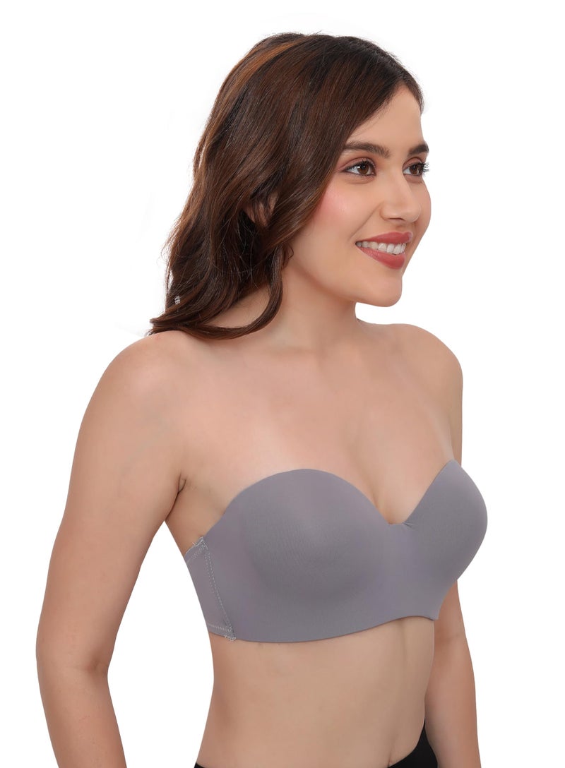 PLUMBURY Microfiber Lightly Padded Strapless Multiway Underwire Everyday Bra For Women, Size 34-40 Grey - Image 2