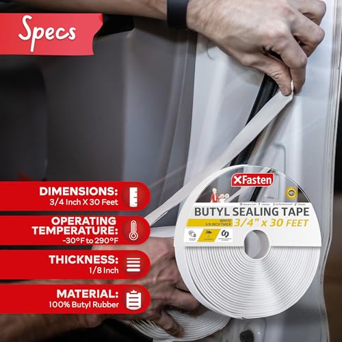 XFasten Butyl Sealing Tape, White, 1/8-In x 3/4-In x 30-Foot Plumbers Putty Tape, RV and Boat Sealant - Image 3