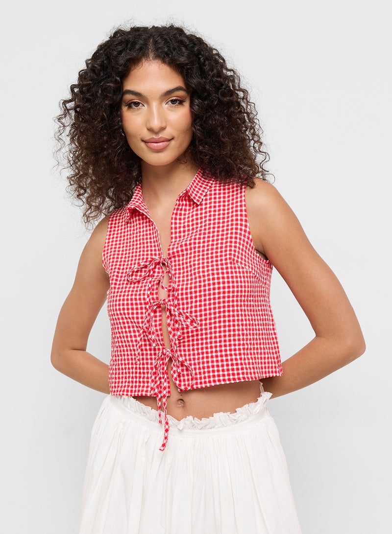 جينجر بلوزة بياقة بولو مع تفاصيل ربطة عنق - Image 1