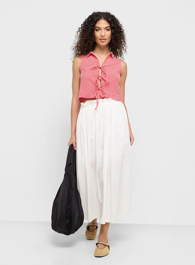 Ginger Polo Collar Bow Tie Up Detail Top
