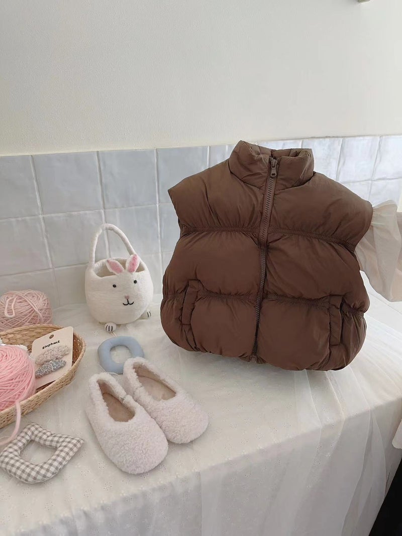 Kids Autumn Winter Dopamine Padded Fashion Vest Coffee - Image 1