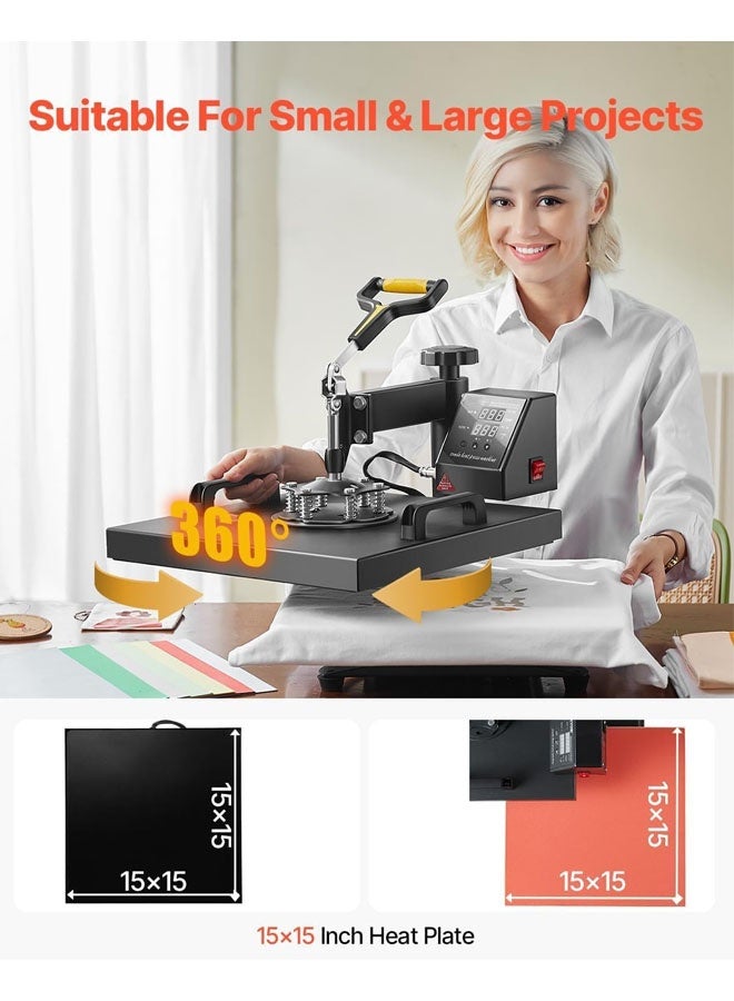 L&E Heat Press Machine for T Shirts, 15x15 Inch Professional Digital Tshirt Press Machine for Sublimation, 360 Degree Swing Away, Multifunction Heat Transfer Sublimation Combo, Vinyl - Image 4