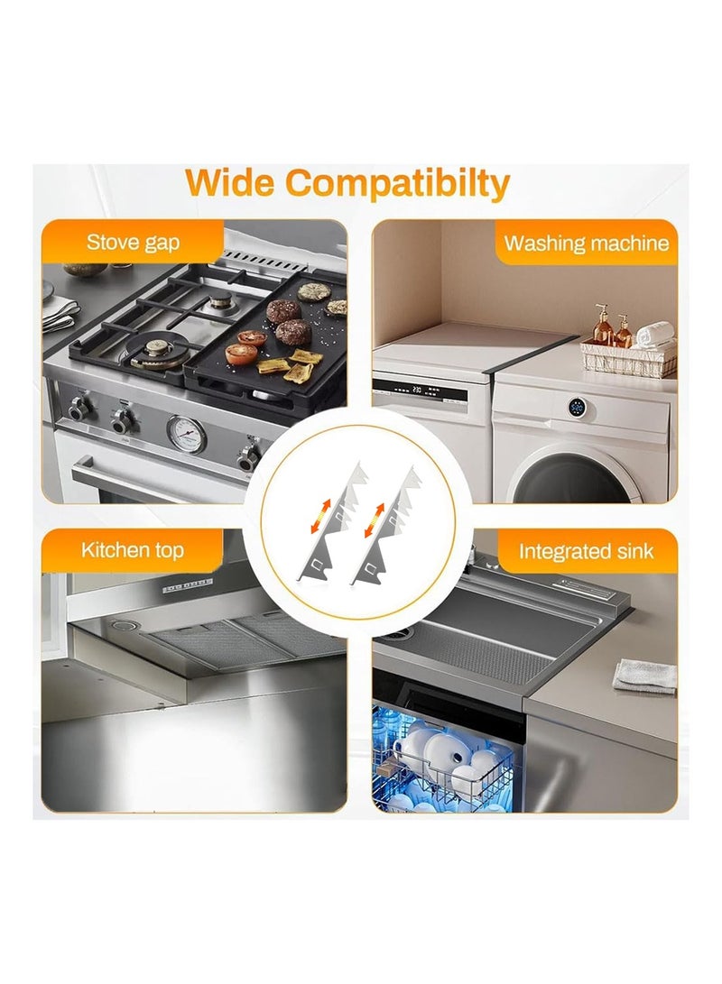 MVAQKLM  Stainless Steel Stove Gap Covers,2 Pcs Telescoping Stove Gap Filler Kitchen Oven Counter Side Gap Filler Heat Resistant Guard Easy Clean Range Trim Kit,Adjustable Length 35cm to 70cm-Silver - Image 2