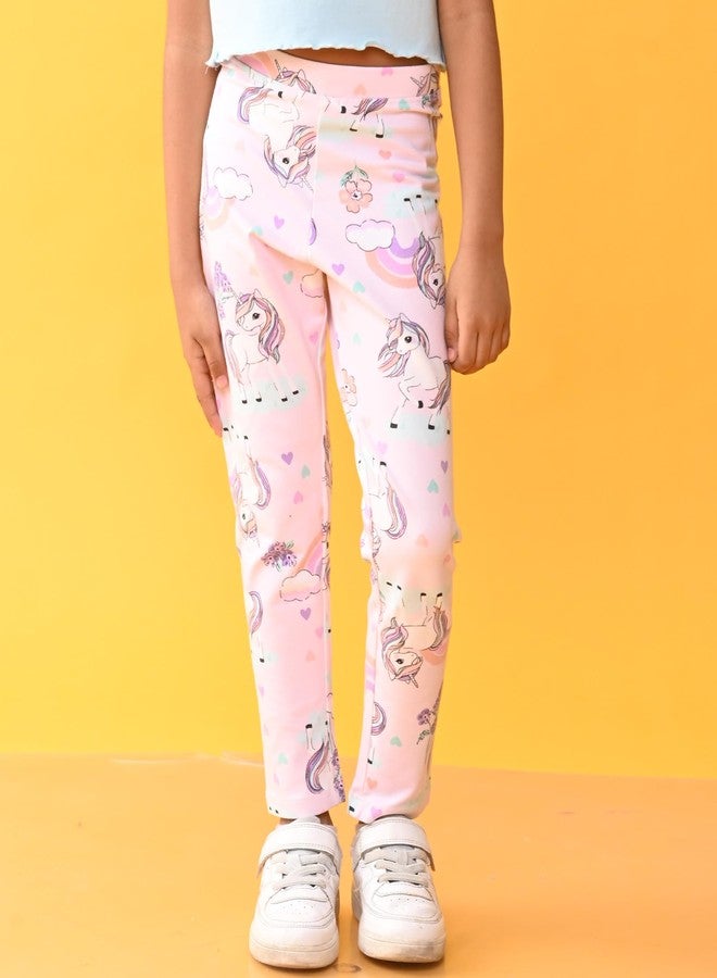 ANTHRILO Summer Leggings for Girls | 100% Cotton, Skin Friendly Fabric | Leggings for Girls | Casual Wear | Unicorn Hearts Pink Legging - Pink 6-12 Months - Image 2