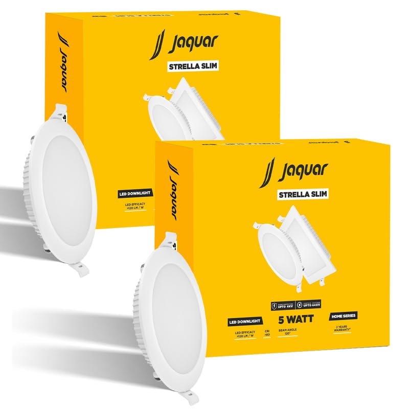 Jaquar Strella Slim 5W Round Recess Down Light - Cool White, Energy Efficient LED Ceiling Light for Home and Office (Pack of 2) - Image 1