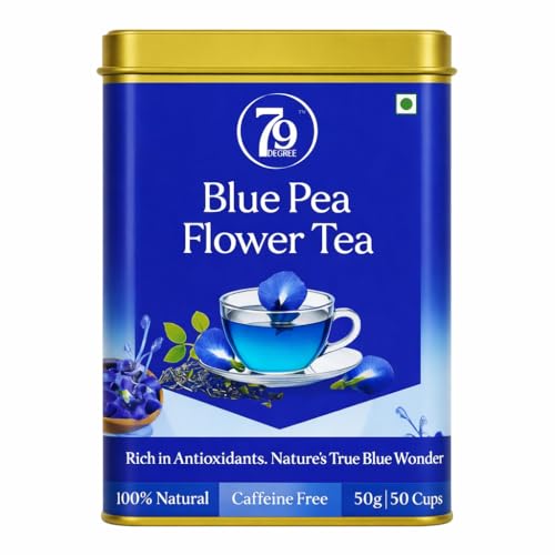 79Degree 79 Degree Blue Pea Tea | Dried Butterfly Pea Flower Detox Herbal Infusion | Caffeine Free Weight Management | Shankhpushpi- Aparajita Flower| Premium Tin Box | 50 g – 50 Cups - Image 1