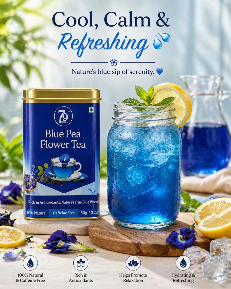 79Degree 79 Degree Blue Pea Tea | Dried Butterfly Pea Flower Detox Herbal Infusion | Caffeine Free Weight Management | Shankhpushpi- Aparajita Flower| Premium Tin Box | 50 g – 50 Cups - Image 5