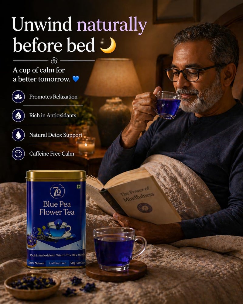 79Degree 79 Degree Blue Pea Tea | Dried Butterfly Pea Flower Detox Herbal Infusion | Caffeine Free Weight Management | Shankhpushpi- Aparajita Flower| Premium Tin Box | 50 g – 50 Cups - Image 4