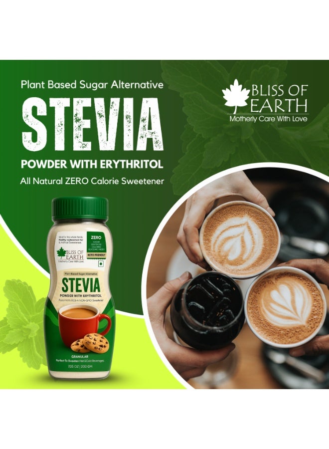 Bliss of Earth Stevia Powder 2X200g – 100% Natural Zero‑Calorie Sweetener Sugar Substitute for Tea, Coffee, Juices & Baking - Image 2