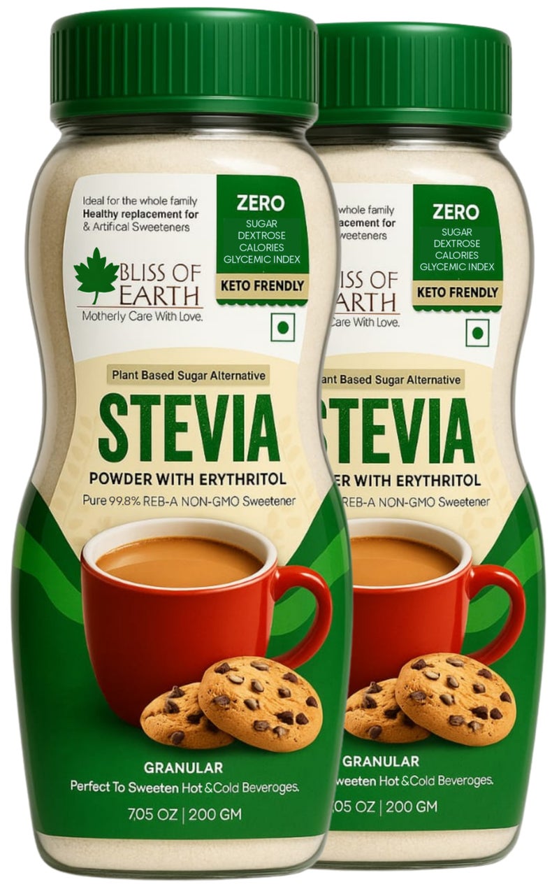 Bliss of Earth Stevia Sweetener With Erythritol, Natural Zero Calorie Sweetener, Keto & Diabetic Friendly,  2X200g - Image 1