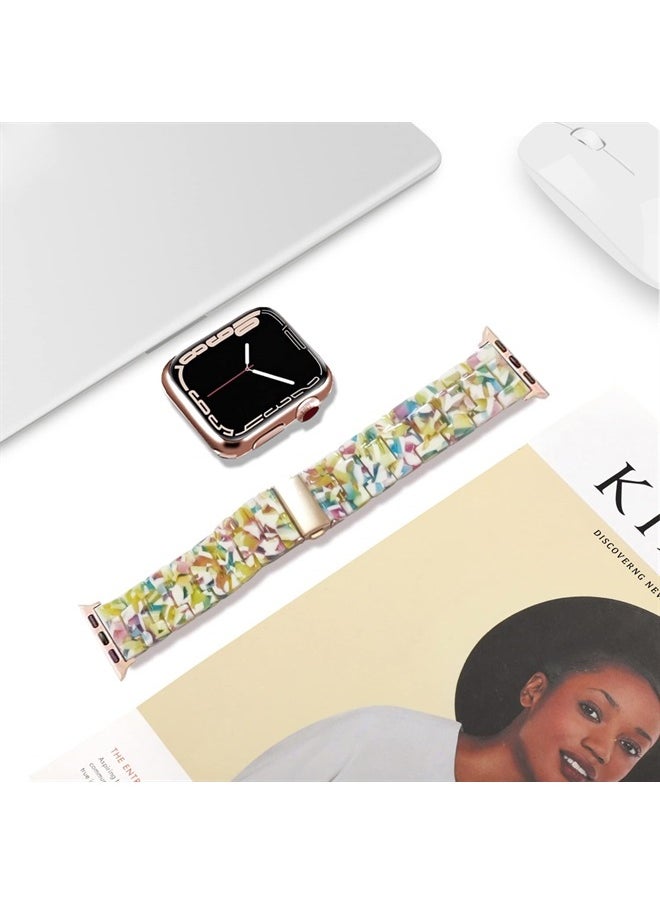 DEALELE - Bands Compatible with iWatch 42mm 44mm 45mm 49mm, Colorful Resin Replacement Strap for Apple Watch Series 8/7 / 6/5 / 4/3 / SE/Ultra Women Men, Yellow Floral - Image 1