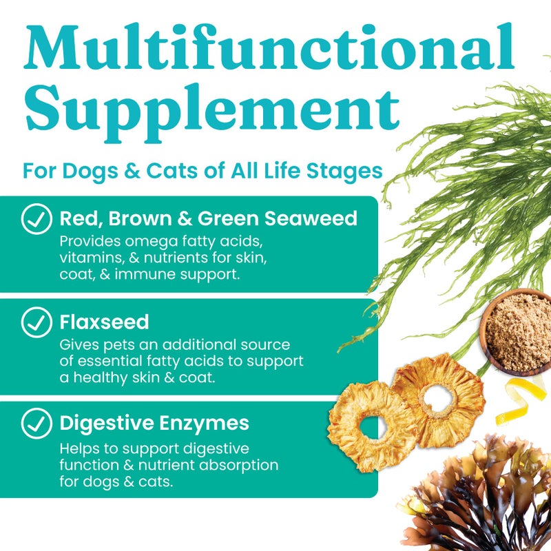 Solid Gold Cat & Dog Multivitamin Powder - Kelp Powder, Omega 3 & Vitamins for Dental, Digestive, Immune, Skin & Coat Health - Multi Vitamin for Dogs & Cats - Cat & Dog Food Additive Supplement - 5oz - Image 2