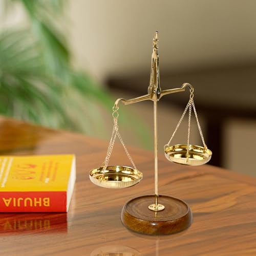 CRAFTHUT Metal Brass Weighing/Weight Scale Balance Tarazu Weight Measure Showpiece 'Law/Justice For All' (Dimensions: Lxbxh- 6 X 2.5 X 6.5 Inches, Brown Colour, 1 Piece) - Image 1