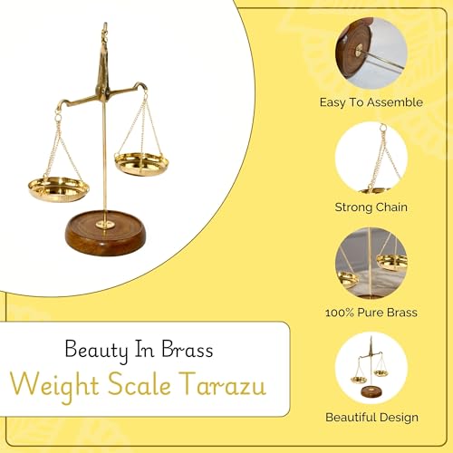 CRAFTHUT Metal Brass Weighing/Weight Scale Balance Tarazu Weight Measure Showpiece 'Law/Justice For All' (Dimensions: Lxbxh- 6 X 2.5 X 6.5 Inches, Brown Colour, 1 Piece) - Image 2