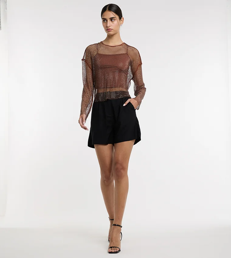 BCBG BCBG Mesh Crystal Crop Top -Repeat