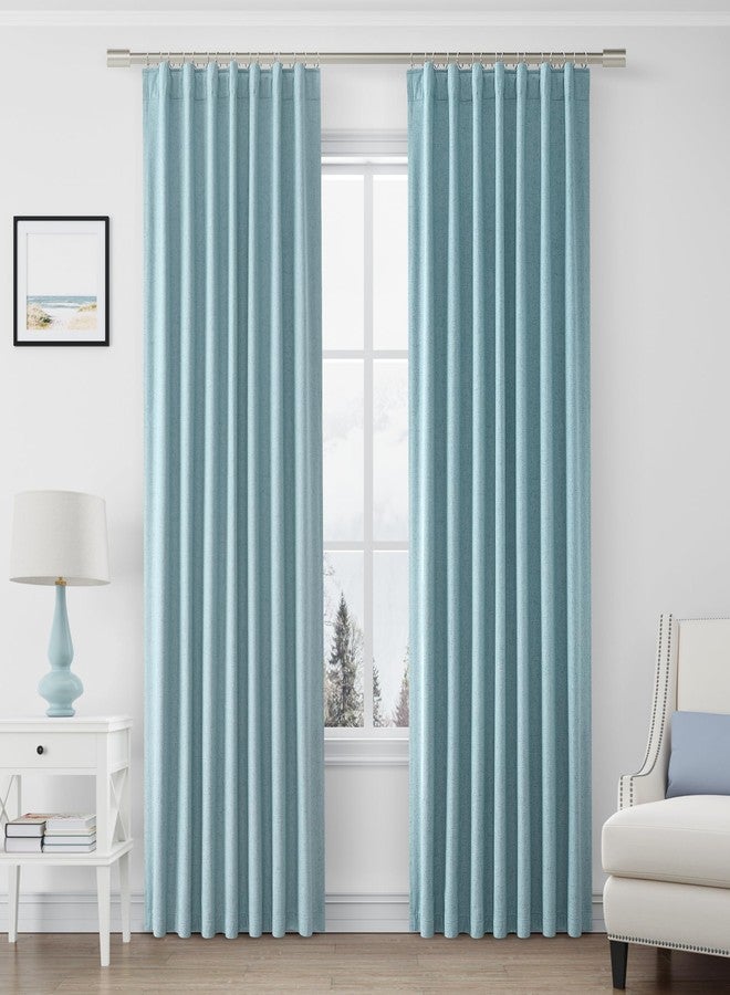 Joywell Light Blue Linen 100% Blackout Curtains 84 Inch Long, Rod Pocket/Back Tab/Hook Belt/Clip Rings,Thermal Insulated Drapes for Bedroom Living Room with Hooks(2 Panels,52 x 84) - Image 1