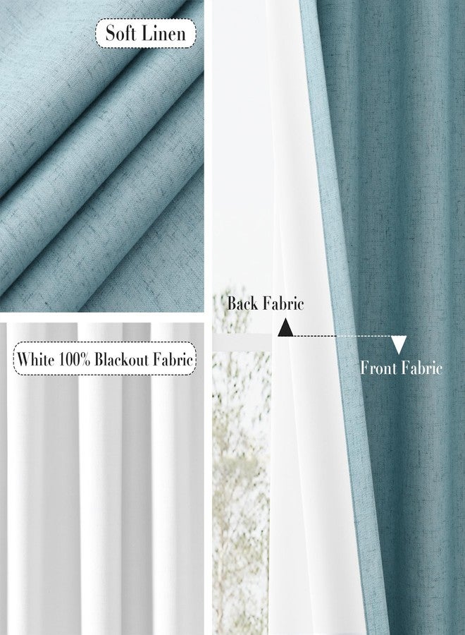 Joywell Light Blue Linen 100% Blackout Curtains 84 Inch Long, Rod Pocket/Back Tab/Hook Belt/Clip Rings,Thermal Insulated Drapes for Bedroom Living Room with Hooks(2 Panels,52 x 84) - Image 5