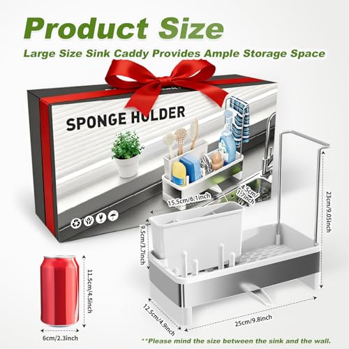 Ewaiira Stainless Steel Sink Caddy Sponge Holder for Kitchen Sink with Brush Holder Dishcloth Rack Rustproof Organizer Countertop Soap Dispenser Kitchen Organizers Storage Essentials White 98 - Image 3