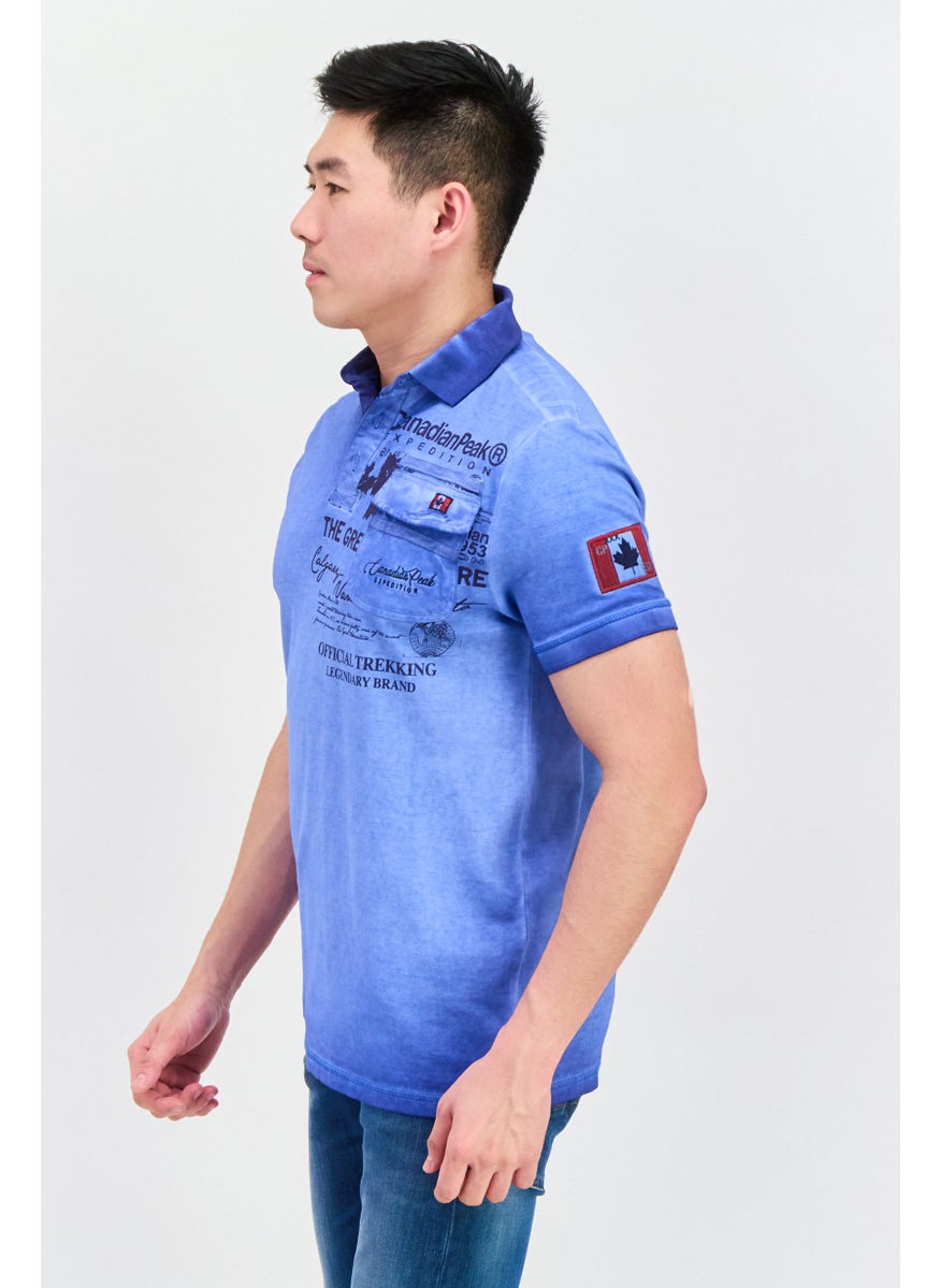 Canadian Peak Men Regular Fit Graphic Print Short Sleeves Polo, Blue Combo  - Image 2