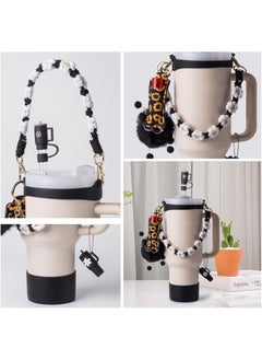 JOSQUEWNN Cup Accessory Kit For Stanley Quencher Including Water Bottle Handle Strap, Silicone Cup Sleeve, Lipstick Holder, Key Chain Charms, Handle Charms, And Straw Topper Accessories For 40oz/30oz Black Stanley Cup  - Image 2