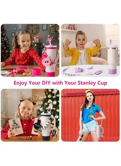 JOSQUEWNN Cup Accessory Kit For Stanley Quencher Including Water Bottle Handle Strap, Silicone Cup Sleeve, Lipstick Holder, Key Chain Charms, Handle Charms, And Straw Topper Accessories For 40oz/30oz Black Stanley Cup  - Image 5