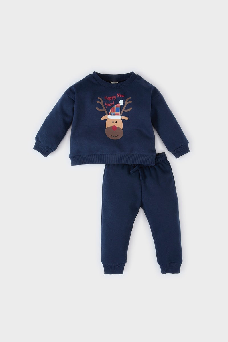 DeFacto Baby Boy Christmas Themed Sweatshirt Sweatpants 2 Piece Set  - Image 1