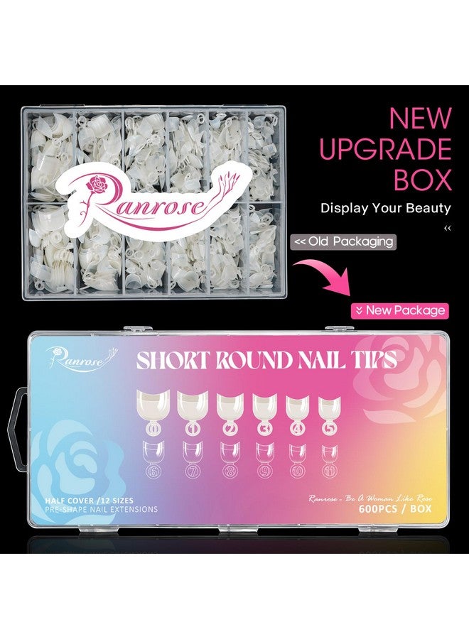 Ranrose Short Nail Tips- 600PCS Oval Half Cover False Tips 12 Sizes Round Acrylic Nails With Box - Image 2