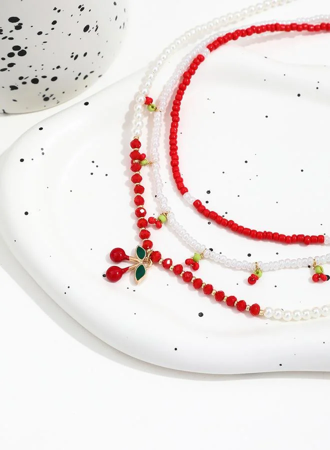 Take Two Take Two Set of 3 - Beaded Necklace with Cherry Decor