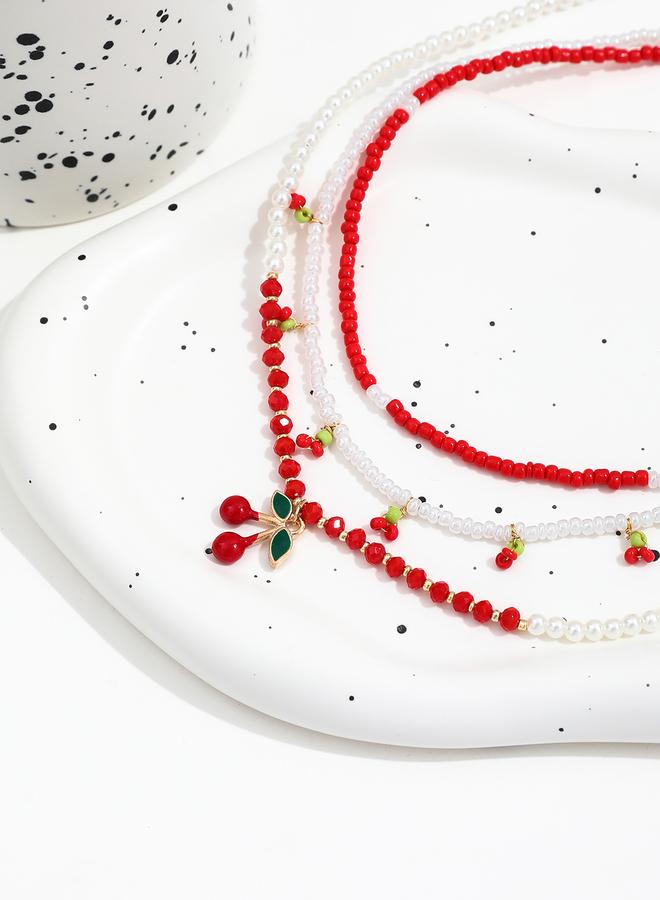 Take Two Set of 3 - Beaded Necklace with Cherry Decor - Image 4