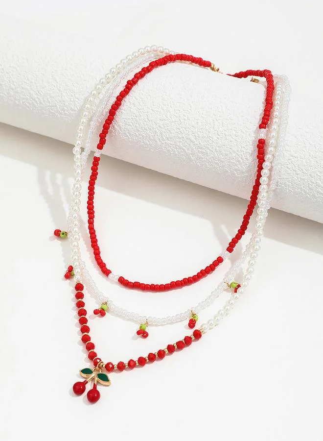 Take Two Take Two Set of 3 - Beaded Necklace with Cherry Decor