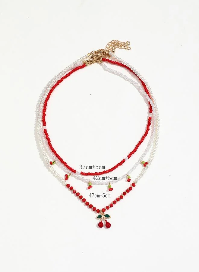 Take Two Take Two Set of 3 - Beaded Necklace with Cherry Decor