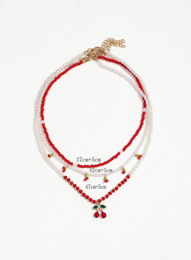 Take Two Set of 3 - Beaded Necklace with Cherry Decor - Image 5